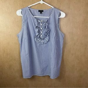 Talbots Blue & White Vertical Striped Sleeveless Top Size Medium